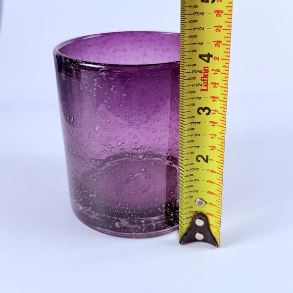 Amethyst Bubble Glass Tumbler 4” Hand Blown Purple Seeded Rocks Barware - Picture 6 of 7